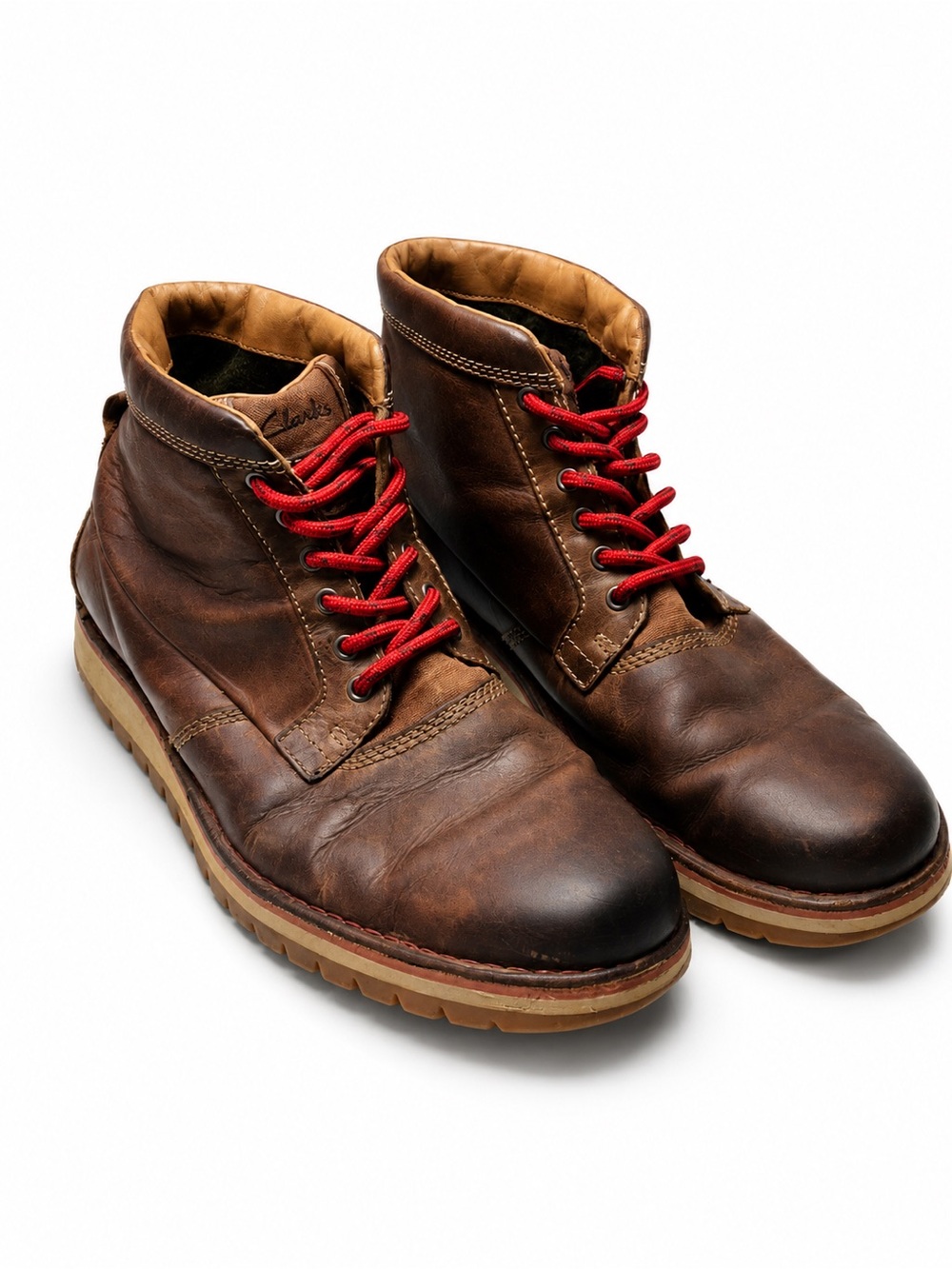 Clarks Brown Leather Varby Top Boots with Red Laces